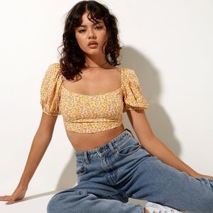 Puff Sleeve Tie Back Floral Crop Top